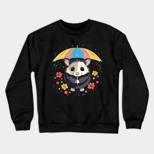 Opossum Rainy Day With Umbrella Crewneck Sweatshirt